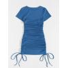 imageMilumia Womens Casual Rib Knit Short Sleeve Drawstring Ruched Bodycon Mini T Shirt DressDeep Blue