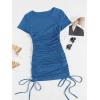 imageMilumia Womens Casual Rib Knit Short Sleeve Drawstring Ruched Bodycon Mini T Shirt DressDeep Blue