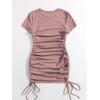 imageMilumia Womens Casual Rib Knit Short Sleeve Drawstring Ruched Bodycon Mini T Shirt DressDusty Pink