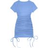 imageMilumia Womens Casual Rib Knit Short Sleeve Drawstring Ruched Bodycon Mini T Shirt DressLight Blue