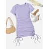 imageMilumia Womens Casual Rib Knit Short Sleeve Drawstring Ruched Bodycon Mini T Shirt DressLilac Purple Solid