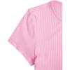 imageMilumia Womens Casual Rib Knit Short Sleeve Drawstring Ruched Bodycon Mini T Shirt DressPink