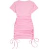 imageMilumia Womens Casual Rib Knit Short Sleeve Drawstring Ruched Bodycon Mini T Shirt DressPink
