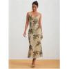 imageMilumia Womens Floral Cowl Neck Bodycon Maxi Dress Mesh Long Dresses Cocktail PartyBeige