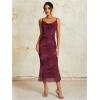 imageMilumia Womens Floral Cowl Neck Bodycon Maxi Dress Mesh Long Dresses Cocktail PartyClaret
