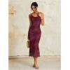imageMilumia Womens Floral Cowl Neck Bodycon Maxi Dress Mesh Long Dresses Cocktail PartyClaret