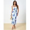 imageMilumia Womens Floral Cowl Neck Bodycon Maxi Dress Mesh Long Dresses Cocktail PartyLight Blue and White