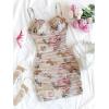imageMilumia Womens Floral Print Mesh Cami Mini Dress Ruched Sleeveless Bodycon Summer Short DressesBrown