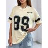 imageMilumia Womens Letter Graphic Jersey Shirts Oversized V Neck Half Sleeve Tshirt Tops StreetwearApricot