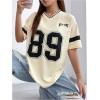imageMilumia Womens Letter Graphic Jersey Shirts Oversized V Neck Half Sleeve Tshirt Tops StreetwearApricot