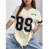imageMilumia Womens Letter Graphic Jersey Shirts Oversized V Neck Half Sleeve Tshirt Tops StreetwearApricot
