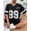 imageMilumia Womens Letter Graphic Jersey Shirts Oversized V Neck Half Sleeve Tshirt Tops StreetwearBlack
