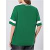 imageMilumia Womens Letter Graphic Jersey Shirts Oversized V Neck Half Sleeve Tshirt Tops StreetwearGreen Solid