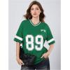 imageMilumia Womens Letter Graphic Jersey Shirts Oversized V Neck Half Sleeve Tshirt Tops StreetwearGreen Solid