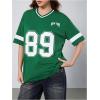 imageMilumia Womens Letter Graphic Jersey Shirts Oversized V Neck Half Sleeve Tshirt Tops StreetwearGreen Solid