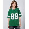 imageMilumia Womens Letter Graphic Jersey Shirts Oversized V Neck Half Sleeve Tshirt Tops StreetwearGreen Solid