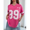 imageMilumia Womens Letter Graphic Jersey Shirts Oversized V Neck Half Sleeve Tshirt Tops StreetwearHot Pink