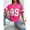 imageMilumia Womens Letter Graphic Jersey Shirts Oversized V Neck Half Sleeve Tshirt Tops StreetwearHot Pink