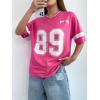imageMilumia Womens Letter Graphic Jersey Shirts Oversized V Neck Half Sleeve Tshirt Tops StreetwearHot Pink