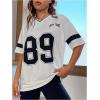 imageMilumia Womens Letter Graphic Jersey Shirts Oversized V Neck Half Sleeve Tshirt Tops StreetwearWhite