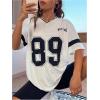 imageMilumia Womens Letter Graphic Jersey Shirts Oversized V Neck Half Sleeve Tshirt Tops StreetwearWhite
