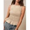 imageMilumia Womens Sleeveless Crewneck Frill Smocked Ruffle Crop Top Shirred Tank Top ShirtApricot