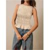 imageMilumia Womens Sleeveless Crewneck Frill Smocked Ruffle Crop Top Shirred Tank Top ShirtApricot