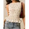 imageMilumia Womens Sleeveless Crewneck Frill Smocked Ruffle Crop Top Shirred Tank Top ShirtBeige