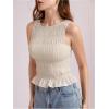 imageMilumia Womens Sleeveless Crewneck Frill Smocked Ruffle Crop Top Shirred Tank Top ShirtBeige Solid