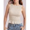 imageMilumia Womens Sleeveless Crewneck Frill Smocked Ruffle Crop Top Shirred Tank Top ShirtBeige Solid