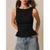 imageMilumia Womens Sleeveless Crewneck Frill Smocked Ruffle Crop Top Shirred Tank Top ShirtBlack