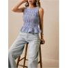 imageMilumia Womens Sleeveless Crewneck Frill Smocked Ruffle Crop Top Shirred Tank Top ShirtBlue and White