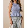 imageMilumia Womens Sleeveless Crewneck Frill Smocked Ruffle Crop Top Shirred Tank Top ShirtBlue and White