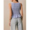 imageMilumia Womens Sleeveless Crewneck Frill Smocked Ruffle Crop Top Shirred Tank Top ShirtBlue and White