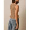 imageMilumia Womens Sleeveless Crewneck Frill Smocked Ruffle Crop Top Shirred Tank Top ShirtBrown