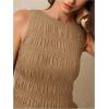 imageMilumia Womens Sleeveless Crewneck Frill Smocked Ruffle Crop Top Shirred Tank Top ShirtBrown