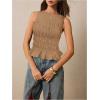 imageMilumia Womens Sleeveless Crewneck Frill Smocked Ruffle Crop Top Shirred Tank Top ShirtBrown