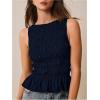 imageMilumia Womens Sleeveless Crewneck Frill Smocked Ruffle Crop Top Shirred Tank Top ShirtDeep Blue