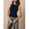 imageMilumia Womens Sleeveless Crewneck Frill Smocked Ruffle Crop Top Shirred Tank Top ShirtDeep Blue