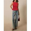 imageMilumia Womens Sleeveless Crewneck Frill Smocked Ruffle Crop Top Shirred Tank Top ShirtRed