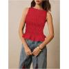 imageMilumia Womens Sleeveless Crewneck Frill Smocked Ruffle Crop Top Shirred Tank Top ShirtRed