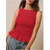 imageMilumia Womens Sleeveless Crewneck Frill Smocked Ruffle Crop Top Shirred Tank Top ShirtRed