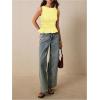 imageMilumia Womens Sleeveless Crewneck Frill Smocked Ruffle Crop Top Shirred Tank Top ShirtYellow