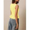 imageMilumia Womens Sleeveless Crewneck Frill Smocked Ruffle Crop Top Shirred Tank Top ShirtYellow