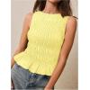 imageMilumia Womens Sleeveless Crewneck Frill Smocked Ruffle Crop Top Shirred Tank Top ShirtYellow