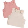 imageMilumia Girls 2 Pack Ribbed Knit Sleeveless Round Neck Casual Baisc Crop Tank TopPink and Beige