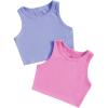imageMilumia Girls 2 Pack Ribbed Knit Sleeveless Round Neck Casual Baisc Crop Tank TopPurple and Pink