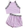 imageMilumia Girls 2PCS Outfit Tie Dye Letter Halter Cami Crop Top and Dolphin Shorts SetLilac Purple
