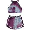 imageMilumia Girls 2PCS Outfit Tie Dye Letter Halter Cami Crop Top and Dolphin Shorts SetMulticolor