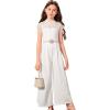 imageMilumia Girls Contrast Lace Scallop Cap Sleeve Mock Neck High Waist Long Jumpsuit Overalls